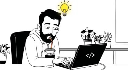 A developer typing on his laptop