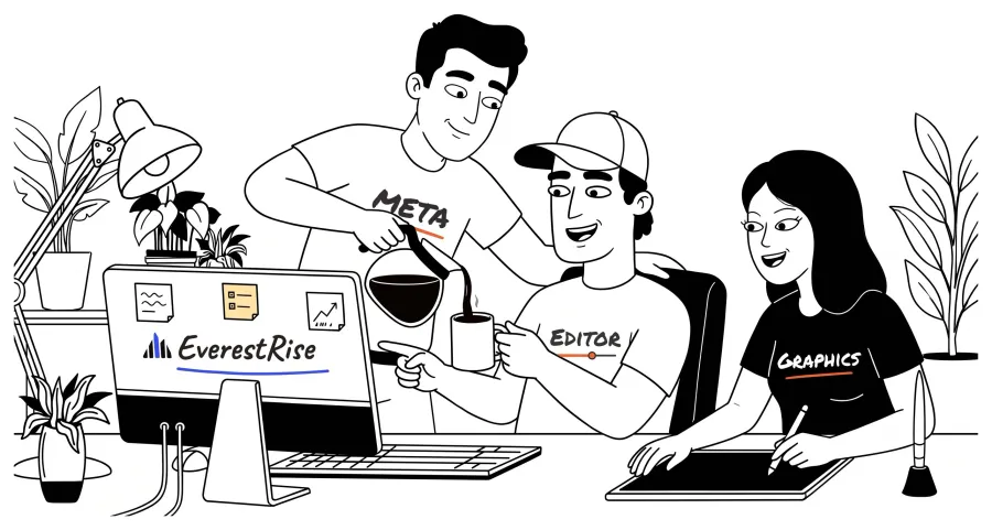 The ads specialist with the video editor and the graphic designer, planning the first ads