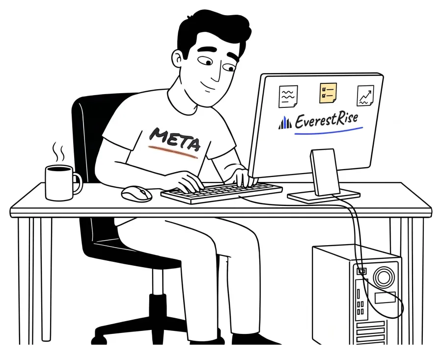The ads specialist at his computer while enquiries stack up on screen